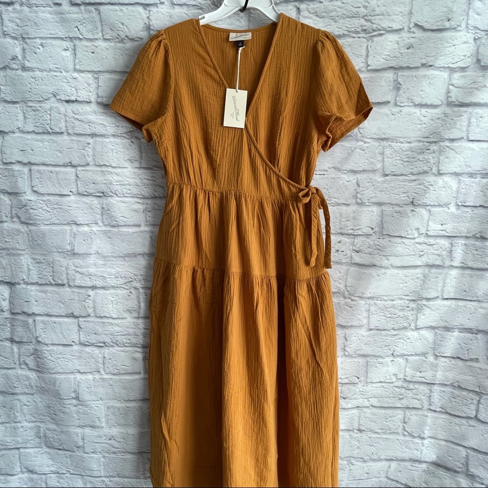 UNIVERSAL THREAD YELLOW WRAP MIDI DRESS MEDIUM